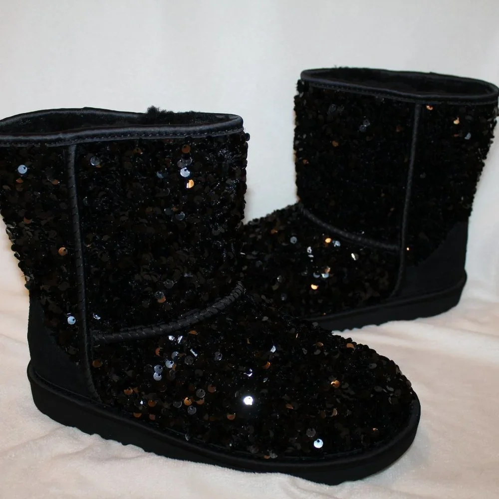 NIB‎ UGG STELLAR SEQUIN CLASSIC SHORT SHEARLING LINED BOOTS - Picture 3 of 9